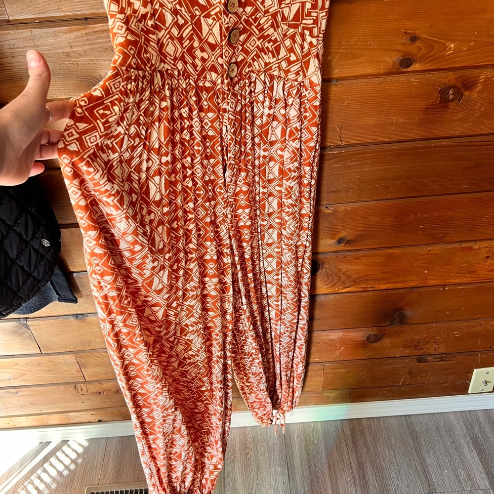 Free People Rust Orange Printed Short-Sleeve Jumpsuit - Picture 2 of 5
